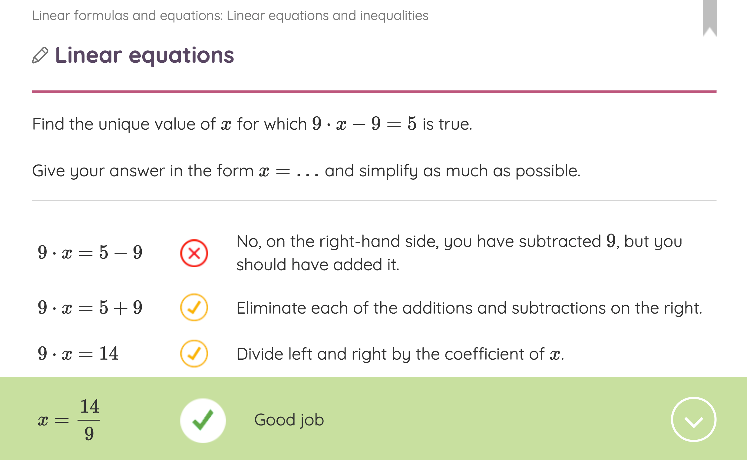 Step by step feedback in math