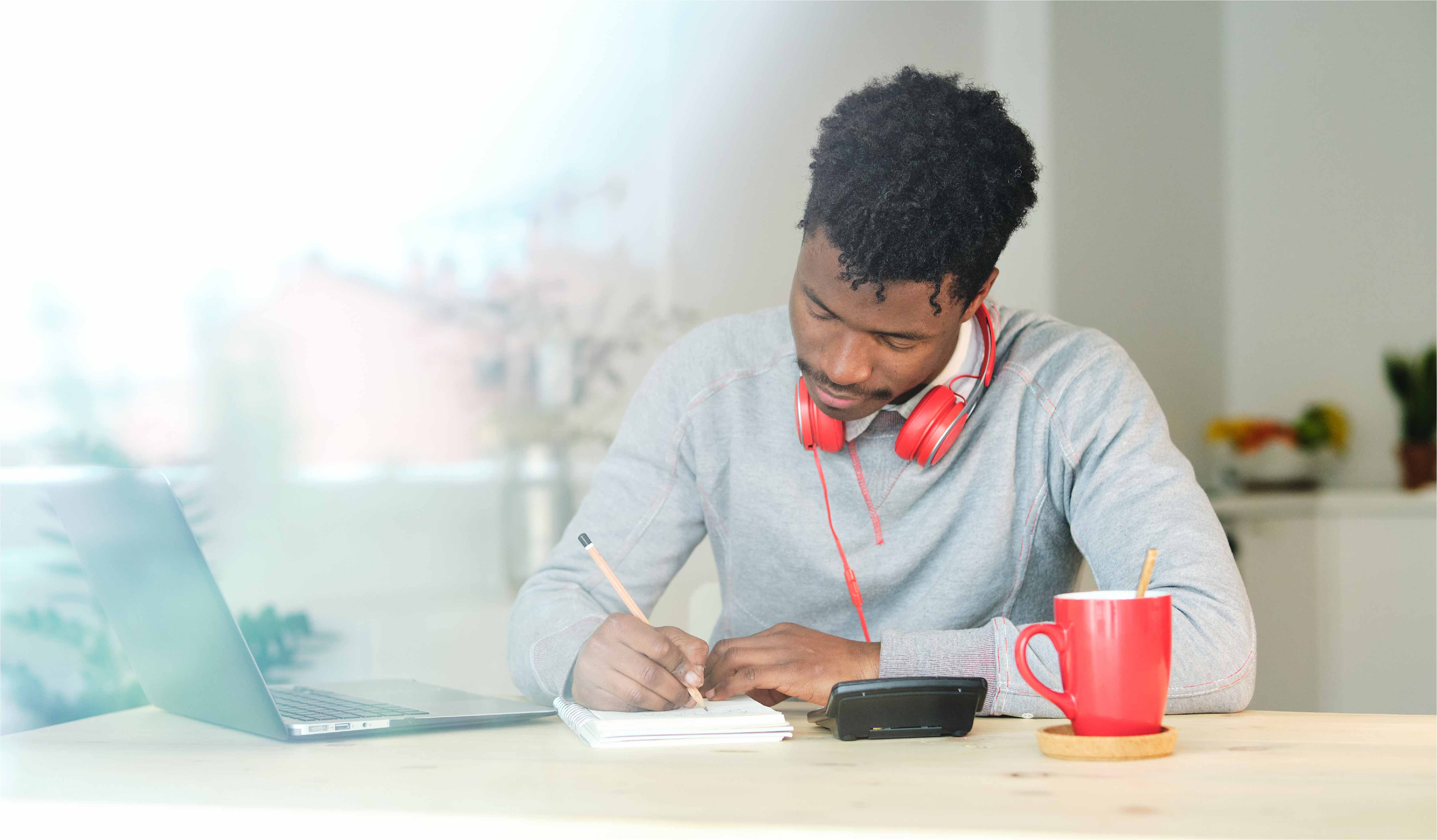 Photograph of a student doing math homework