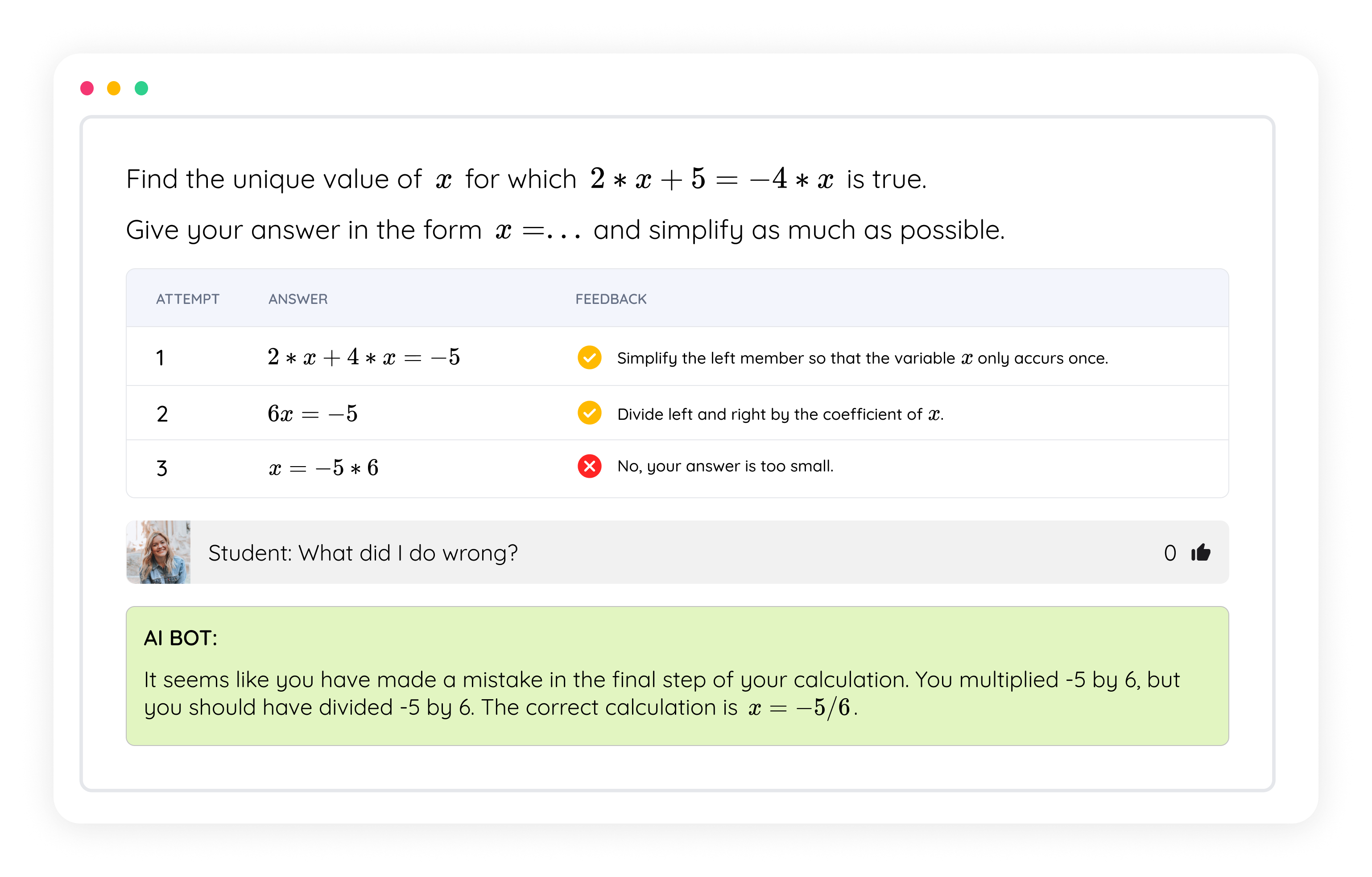 Screenshot of the AI solution bot feature