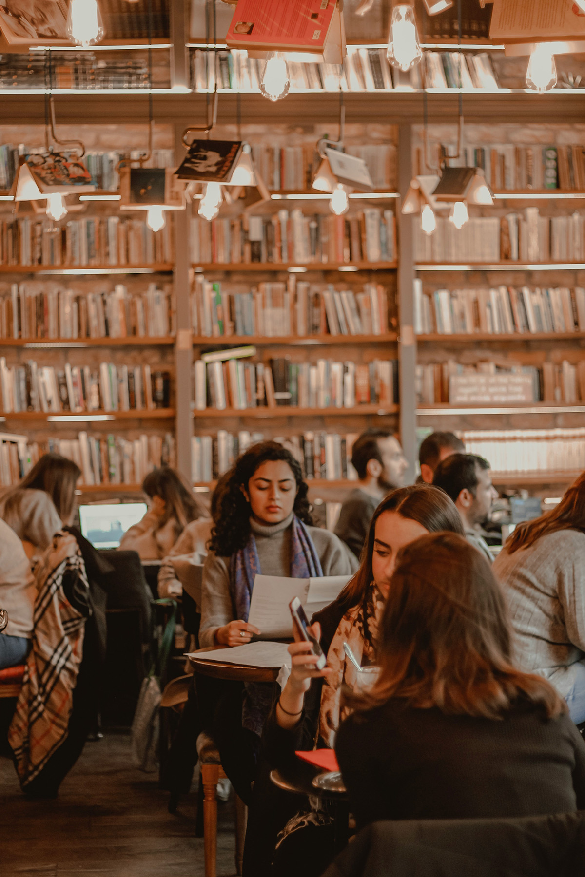 Photograph of students in a library